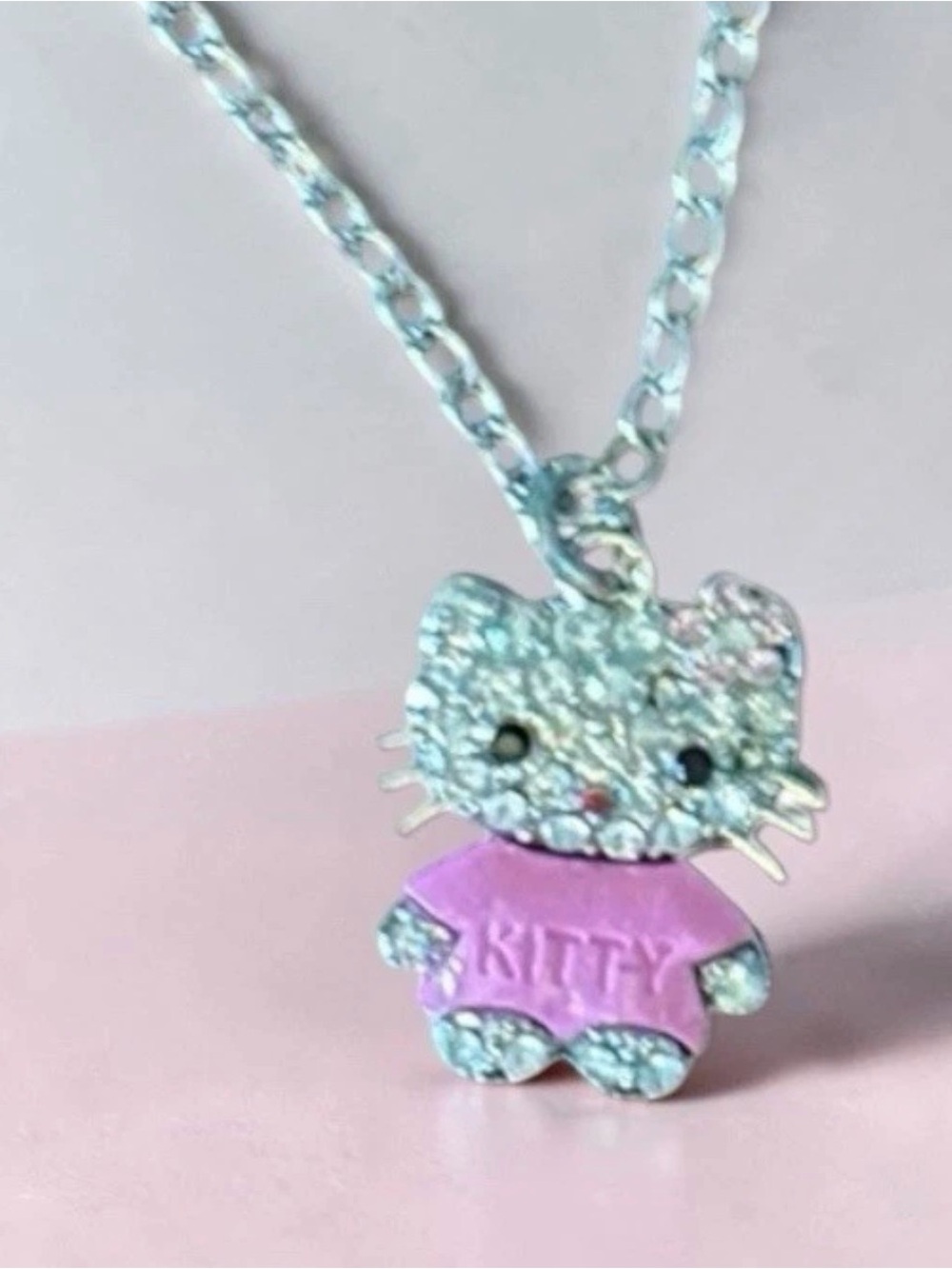 Hello Kitty Pink and Silver Crystal Charm Necklace